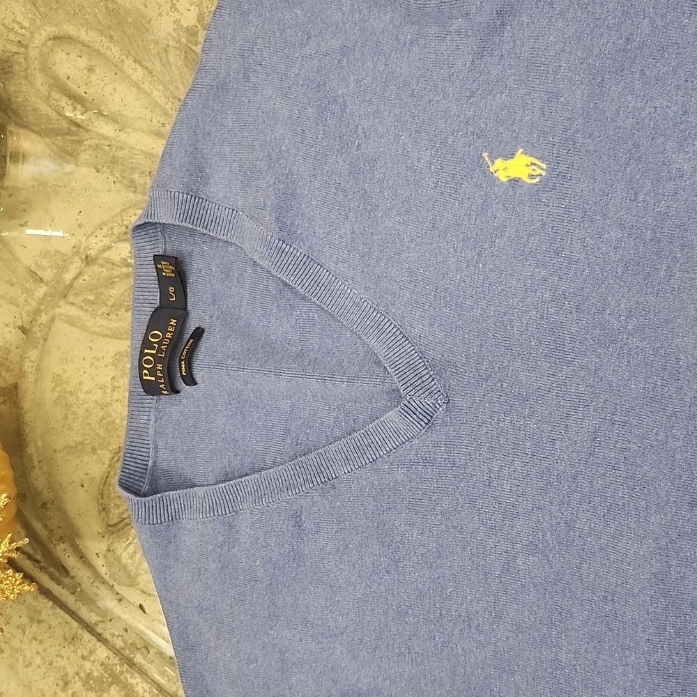 Ralph Lauren Blue V-Neck Sweater - Picture 3 of 11